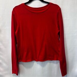 Anthropologie Classic Crop Crew Rolled Hem Red Long Sleeve T-Shirt Size XS